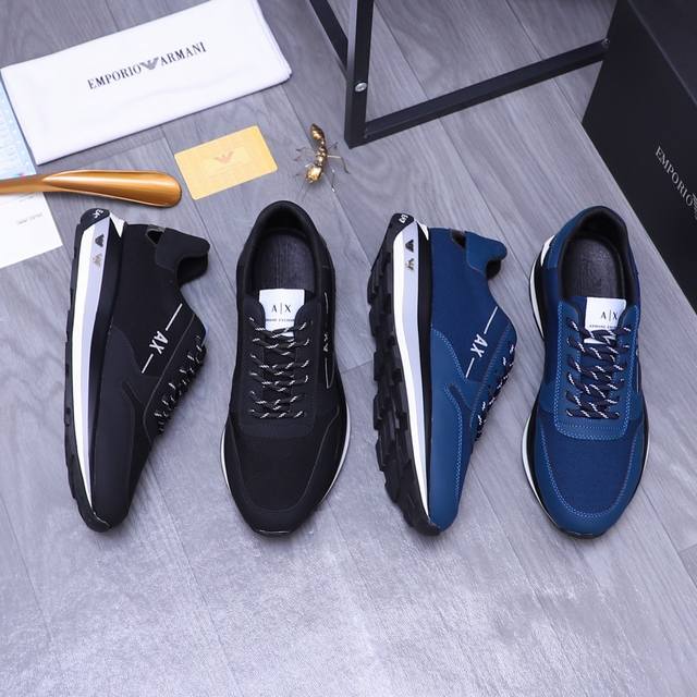 商品商标：Armani 阿玛尼 休闲鞋 正码码数: 38-44 商品材料：精选牛皮拼接网鞋面 牛皮鞋垫 网内里 原版大底